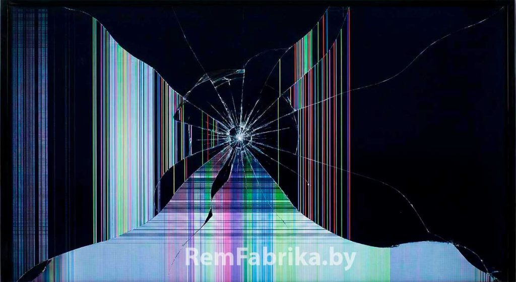 Неисправность матрицы телевизора. Разбитая матрица телевизора.