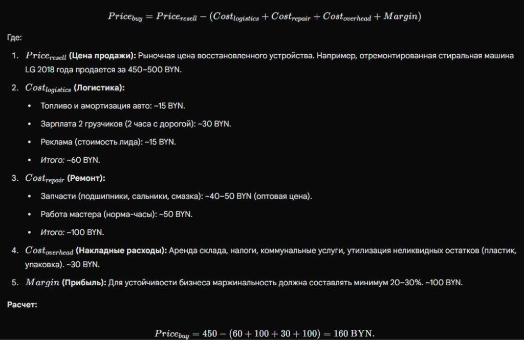 Пример расчета стоимости выкупа бытовой техники